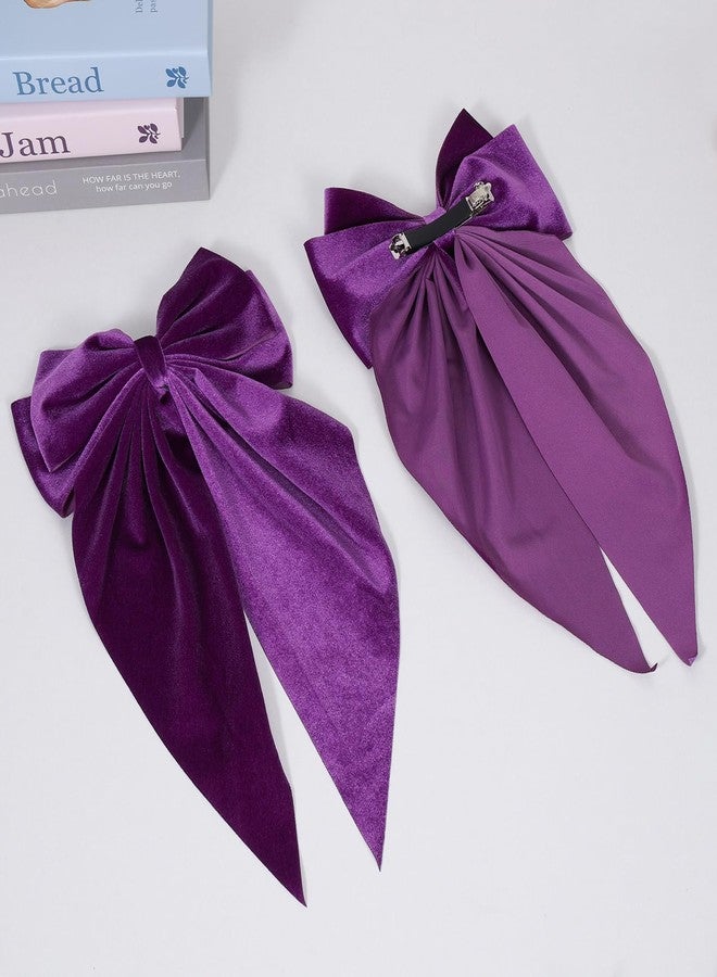 KCHIES Purple Velvet Hair Bows for Women Girls 2 PCS 8in Oversized Vintage Hair Ribbon Bow-Knot French Barrette Clips with Long Tails for Her Fall Winter Dress Outfits Decor Accessory - Image 2
